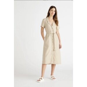 Quince Womens European Linen Button-Down Shirt Dress With Belt - Size M Pockets